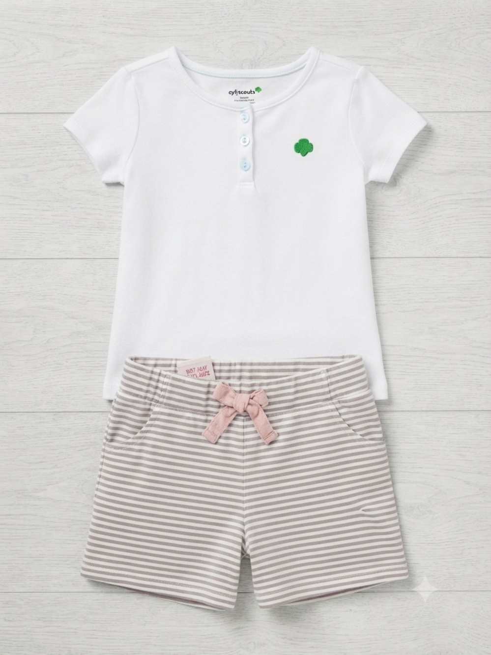 Girl Scouts White Tee & Pink Stripe Shorts Kids Matching Set
